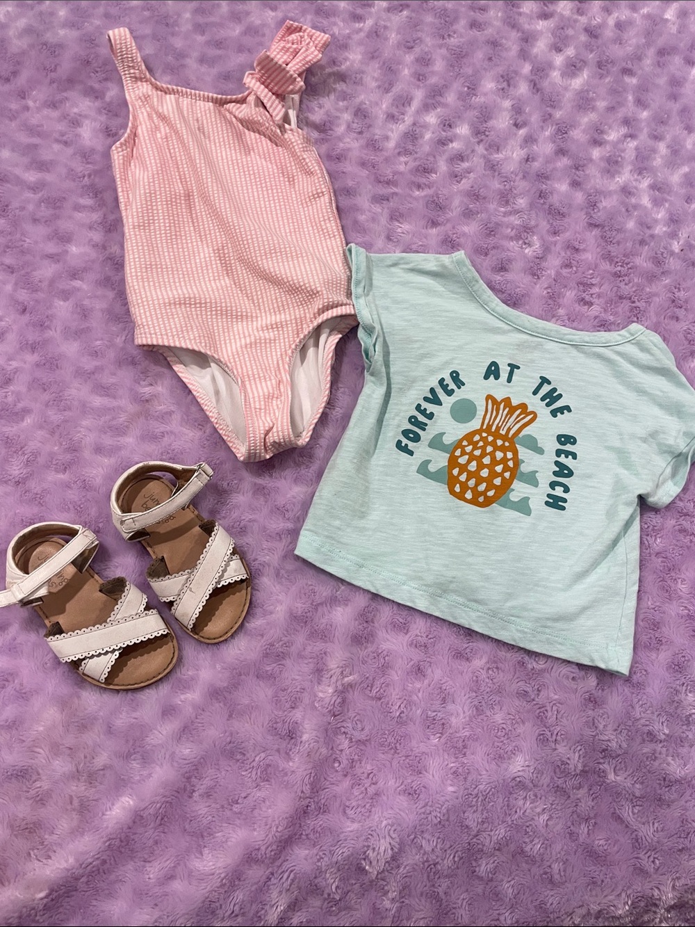 Carter's Pink Gingham One-Shoulder Swimsuit & Light Blue Pineapple Tee Set